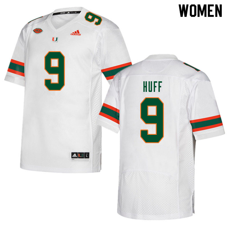 Women #9 Avery Huff Miami Hurricanes College Football Jerseys Sale-White - Click Image to Close